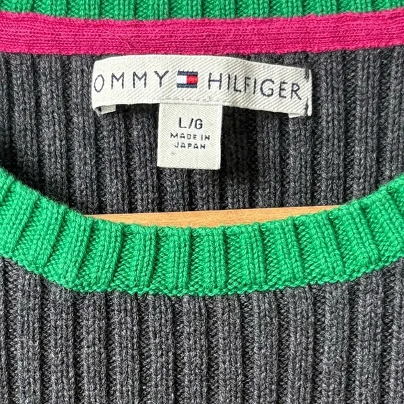 Tommy Hilfiger Japan Sweater L, Stripe Rings, rib knit, Y2K Shrunken Logo, 2000s - Picture 2 of 14